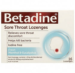 BETADINE Sore Throat Lozenges Menthol & Eucalyptus 16