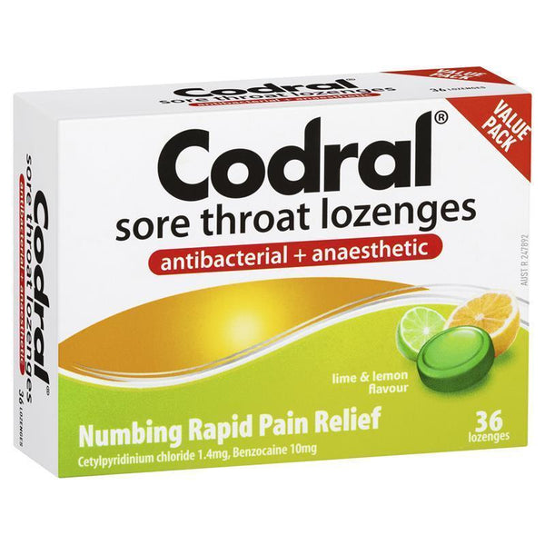 CODRAL Sore Throat Lozenges Lime/Lemon 36s