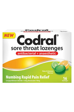 CODRAL Sore Throat Lozenges Lime/Lemon 16s