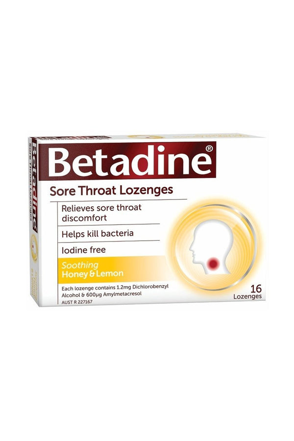 BETADINE Sore Throat Lozenges Honey & Lemon 16