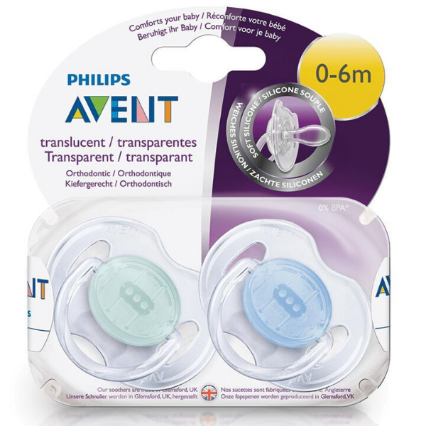 AVENT 6m+ Silicone Trans. Soother 2pk