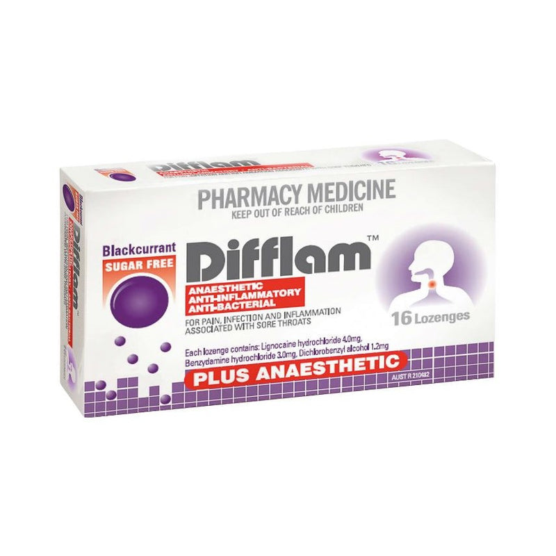 DIFFLAM Lozenge Plus Anaesthetic Blackcurrant 16s