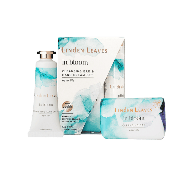 Linden Leaves In Bloom Aqua Lily Hand Cream & Cleansing Bar Set