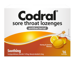 CODRAL Sore Throat Lozenges Honey/Lemon 16s