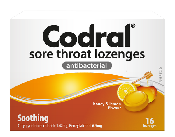 CODRAL Sore Throat Lozenges Honey/Lemon 16s