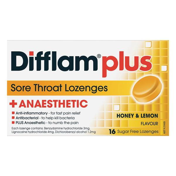 Difflam Lozenges Plus Anesthetic Honey/Lemon 16s