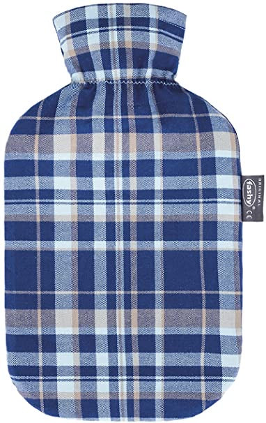 FASHY 6536-59 Hot Water Bottle +Cover Tartan Blue 2L