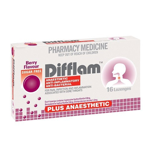 Difflam Plus Anaesthetic Sugar Free Berry Lozenges 16s