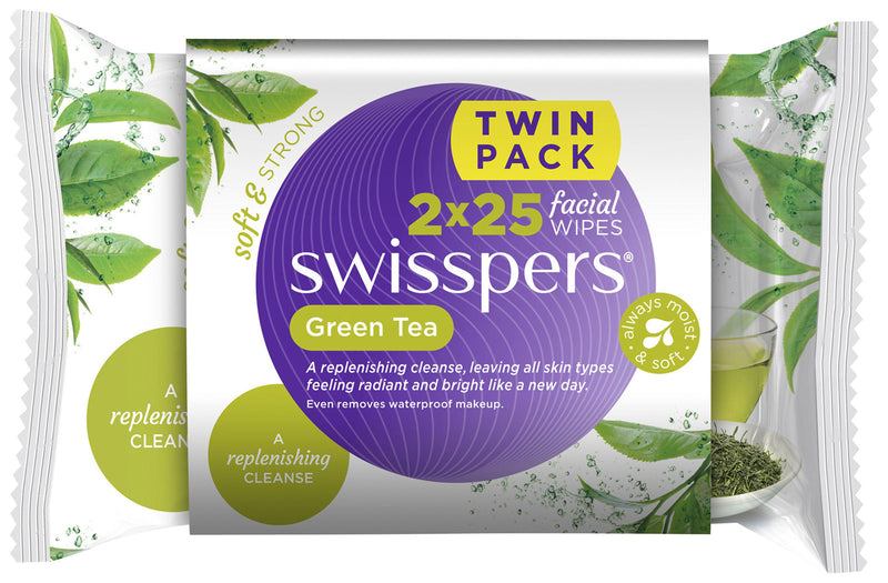 SWISSPERS Facial Wipes Green Tea 2 x 25